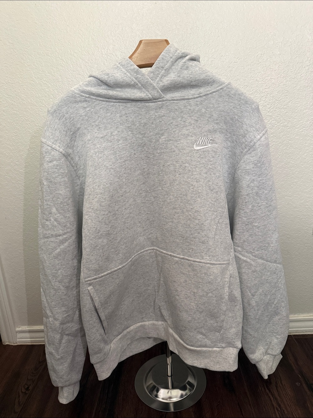 Nike Light Gray Hoodie with White Swoosh Embroidery